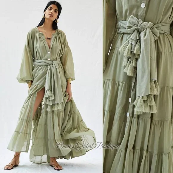 RARE NWT ANTHROPOLOGIE Erika Peña Ruffled Maxi Dress. One-Size - Picture 3 of 16